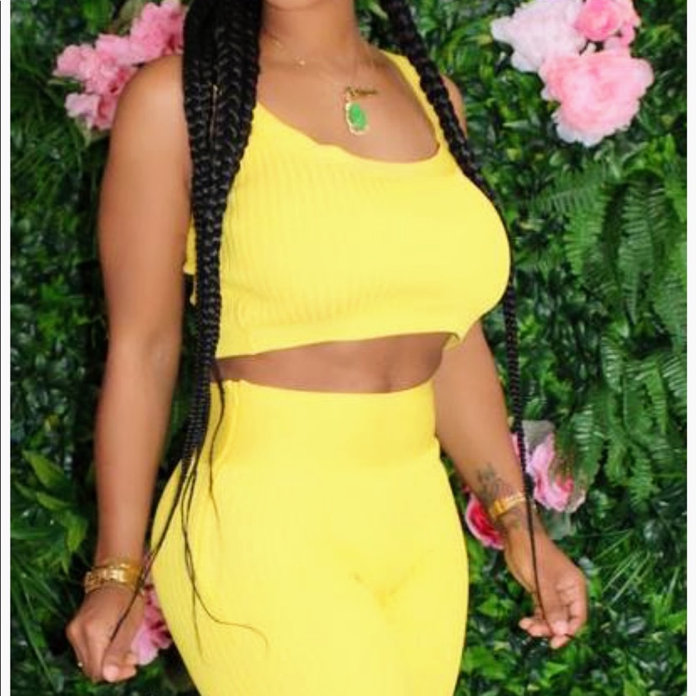 Yellow crop top and pant set